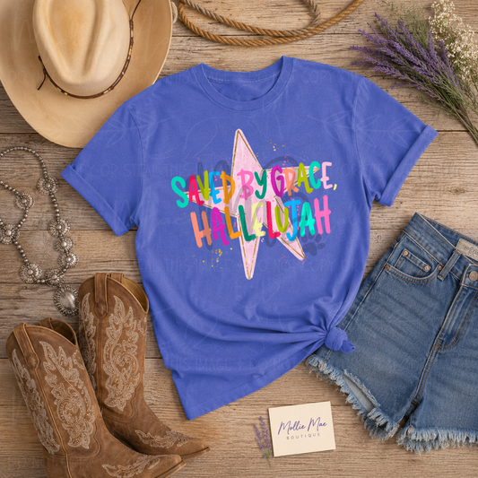 Saved By Grace, Hallelujah Star Graphic T-Shirt