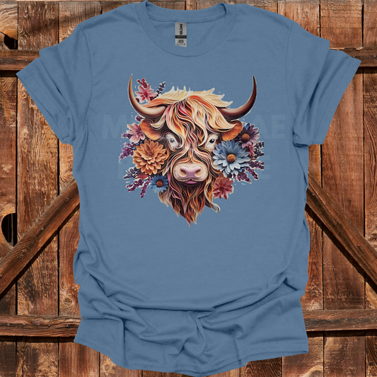 Highland Cow With Flowers