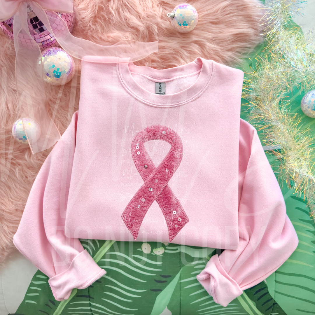Faux Yarn Breast Cancer Awareness Graphic β Comfort Colors Blossom Tee or Gildan Light Pink Crewneck