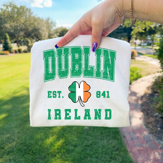 Dublin Ireland Varsity Clover Graphic Tee