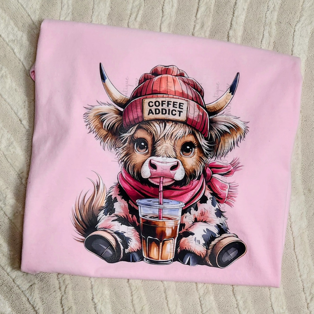 Coffee Addict Highland Cow Tshirt