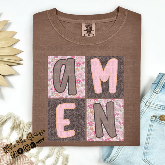 AMEN Floral Leopard Squares Tshirt