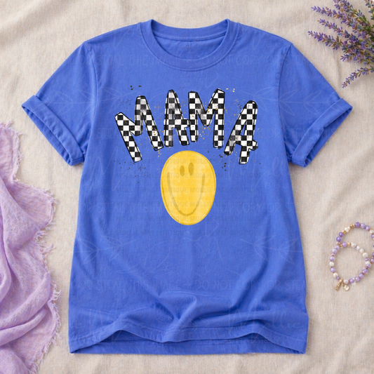Mama Checkered Smiley Graphic Tee