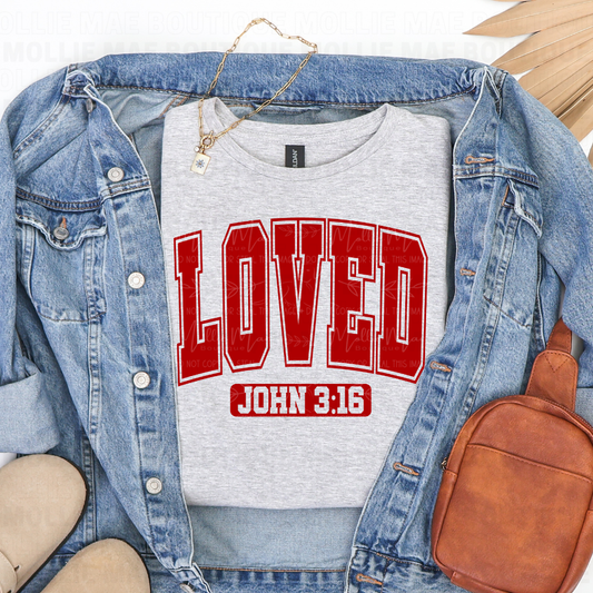 Varsity Loved John 3:16 Graphic Tee