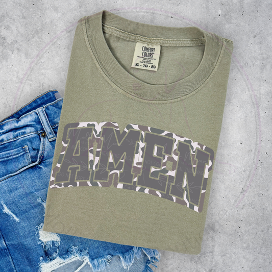 Amen Camo Outline Varsity Tee
