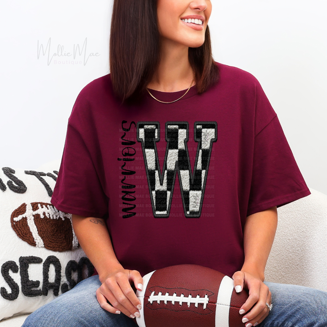 Warriors Checkered W Graphic Tee or Crewneck