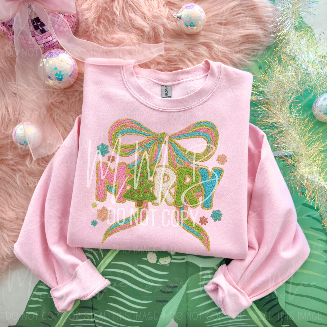 Merry Bow Faux Yarn Sweatshirt