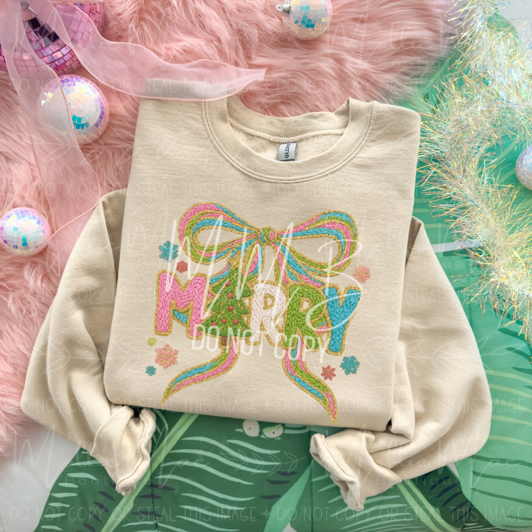 Merry Bow Faux Yarn Sweatshirt