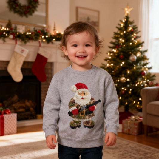 Gray sweatshirt with a festive design of Santa Claus