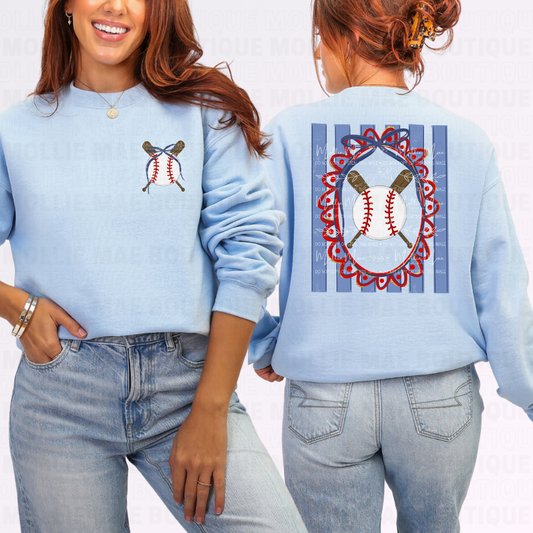 Baseball Stripe Bow Graphic Tee or Sweatshirt