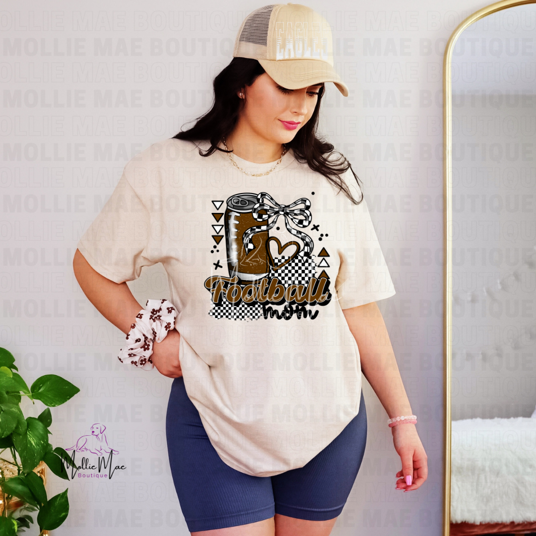 Football Mom Checkered Bow Graphic Tee