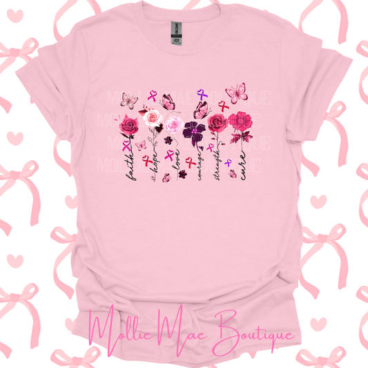 Breast Cancer Flowers Graphic Tshirt