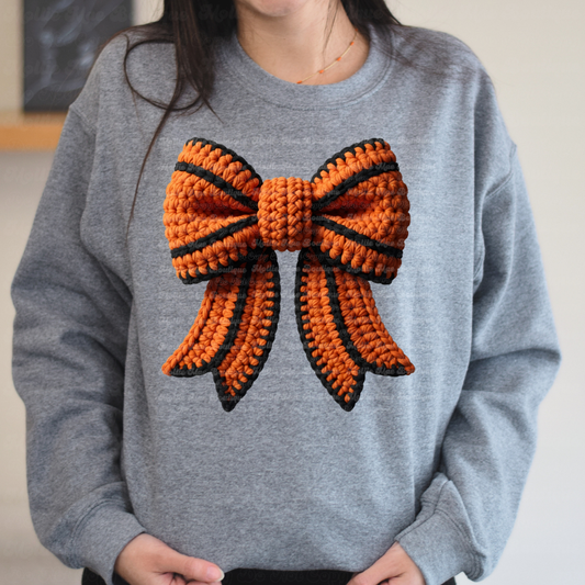 Faux Knit Basketball Bow Sweatshirt