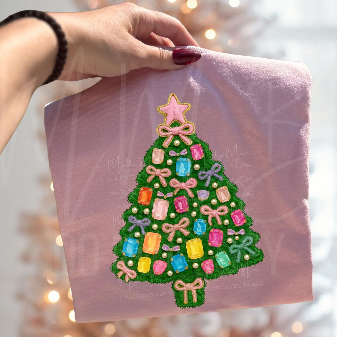 Cozy Tree Vibes Faux Knit Christmas Tee or Crewneck