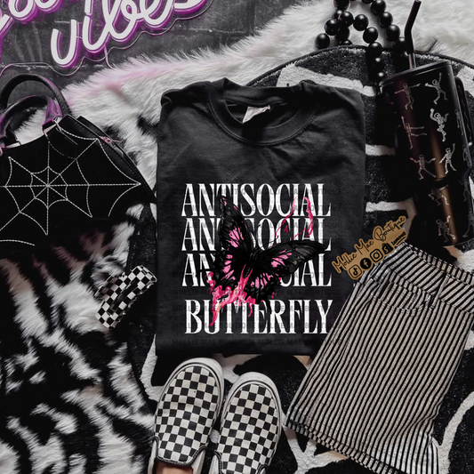 Antisocial Pink & Black Butterfly Tshirt