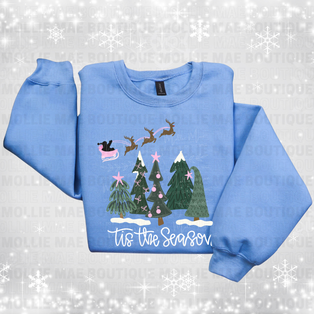 Tis the Season Pink Sleigh — Carolina Blue Sweatshirt or Tee