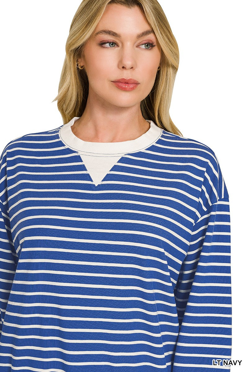 Zenana Striped Rib Banded Sweatshirt boutique fashion apparel with stylish details and comfortable fit