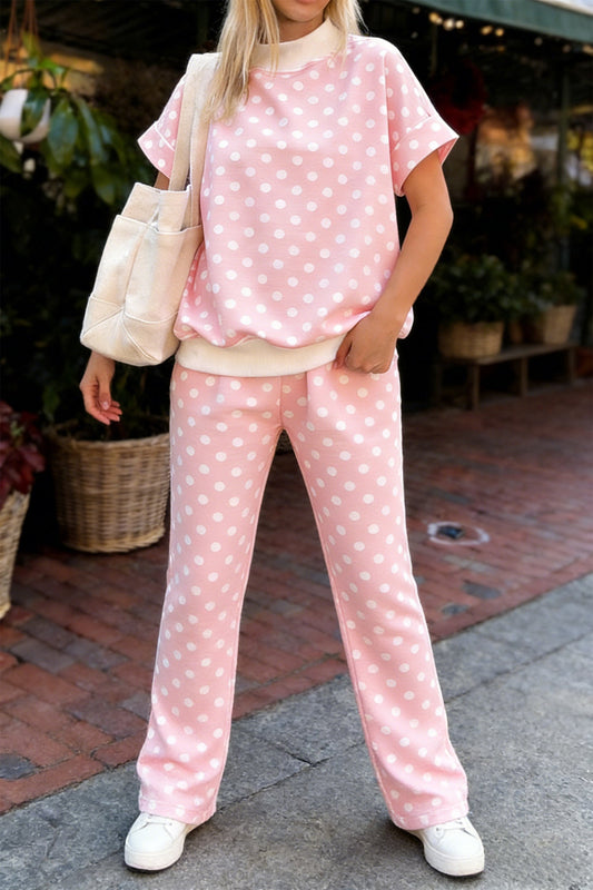Polka Dot Mock Neck Top & Pants Set