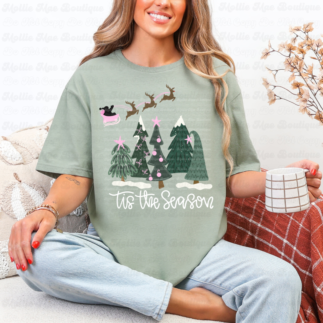 Tis the Season Pink Sleigh — Sage Graphic Tee