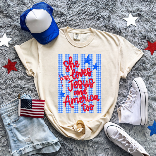 She Loves Jesus & America Too Graphic Tee