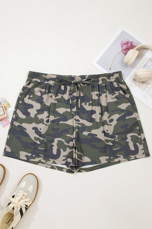 Plus Size Camo Elastic Waist Pocketed Shorts boutique apparel from Mollie Mae Boutique