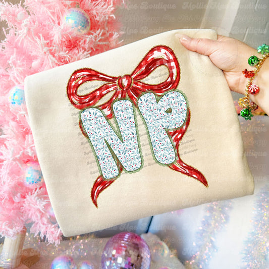 Merry NP Bow Christmas Sweatshirt or Tee