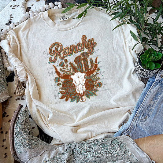 Ranchy Cow Skull Floral Tshirt
