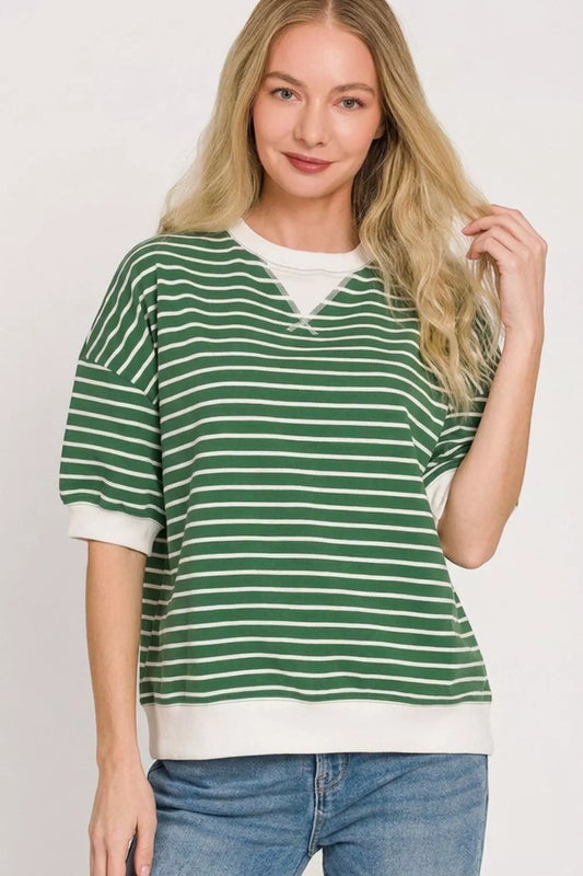 Zenana Striped Rib Banded Sweatshirt boutique fashion apparel with stylish details and comfortable fit