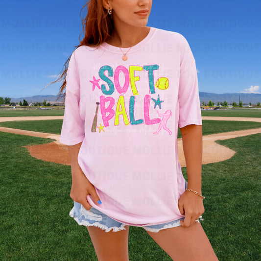 Softball Graphic Tee – Watercolor or Vibrant Design Blossom