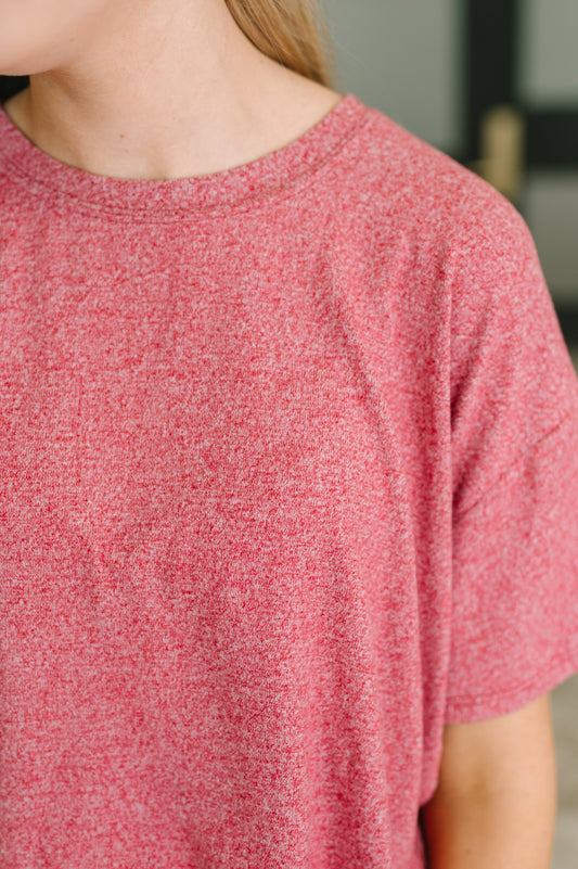 multiple colors Couldn't Help It Melange Set in Dark Red with brushed stretch fabric, a relaxed top, and high-waisted pocketed bottoms, boutique fashion