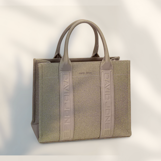 David Jones Canvas Tote Handbag with Contrast Leather Handles