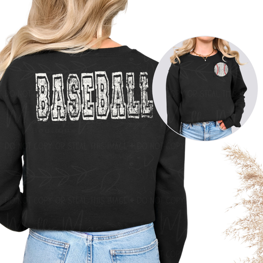 Distressed Varsity Baseball Graphic Tee & Sweatshirt