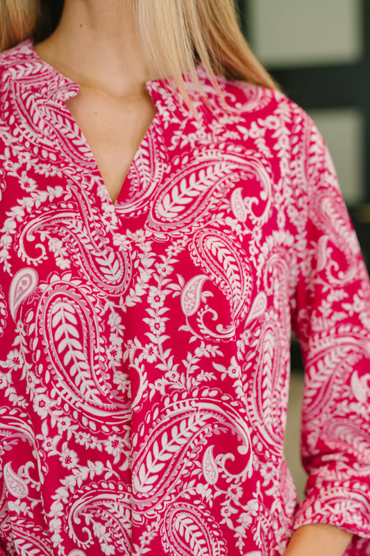 Lizzy Top in Pink Paisley boutique top at Mollie Mae Boutique