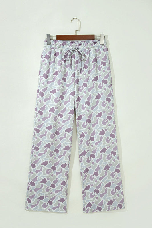 Green Camo Drawstring High-Waist Wide-Leg Pants featuring boutique-style details and relaxed everyday fit