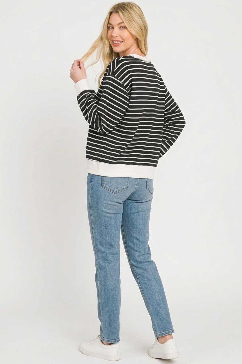 Zenana Striped Rib Banded Sweatshirt boutique fashion apparel with stylish details and comfortable fit