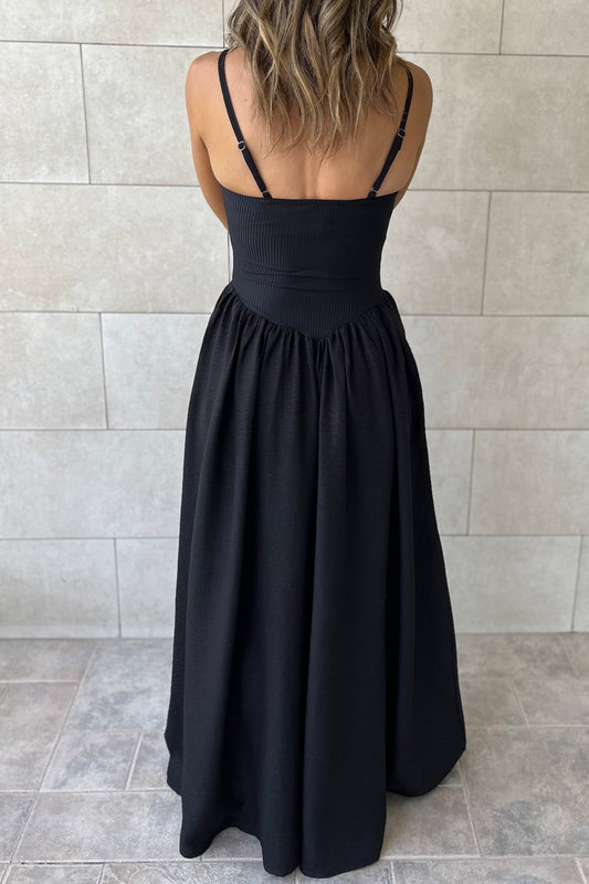 Solid Ribbed Patchwork Drop Waist Maxi Dress boutique apparel from Mollie Mae Boutique