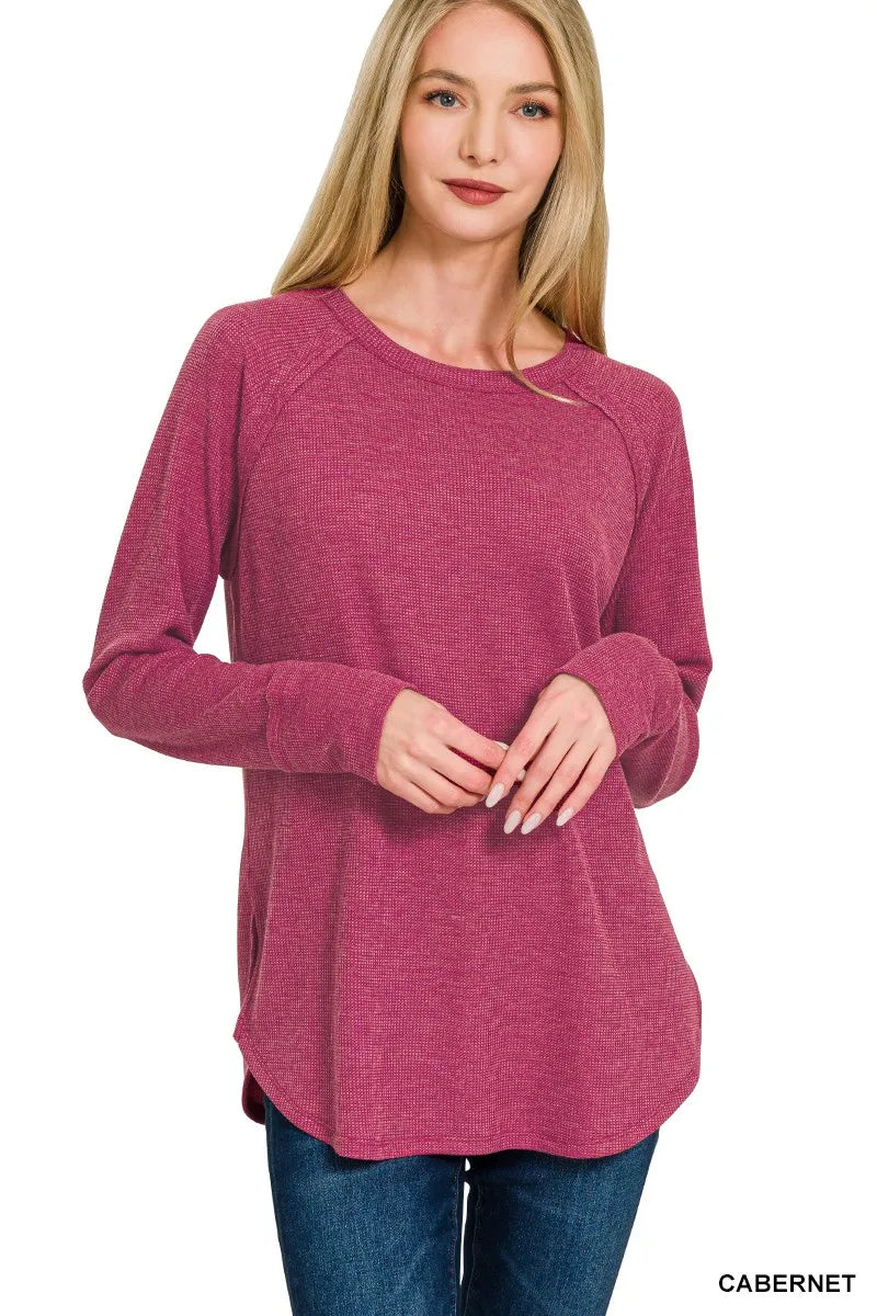 Zenana Baby Waffle Long Sleeve Top boutique fashion apparel with stylish details and comfortable fit