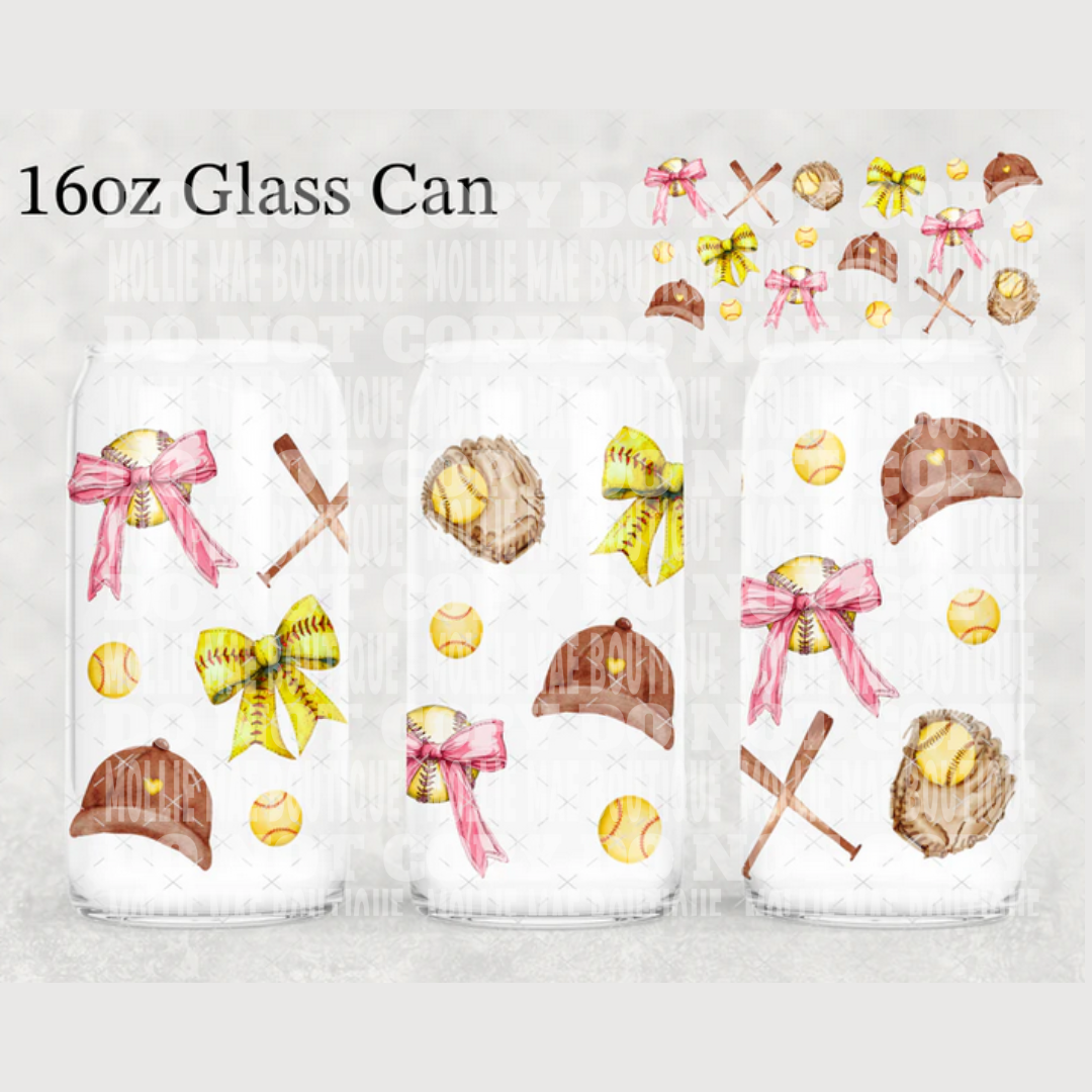 Softball Coquette Wrapped Glass Jar