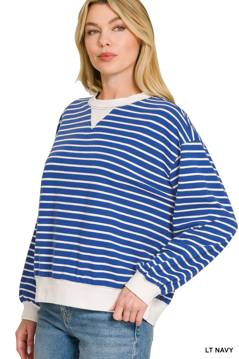 Zenana Striped Rib Banded Sweatshirt boutique fashion apparel with stylish details and comfortable fit