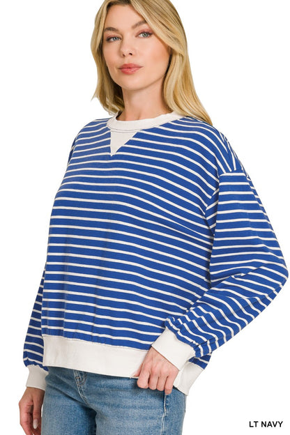 Zenana Striped Rib Banded Sweatshirt boutique fashion apparel with stylish details and comfortable fit