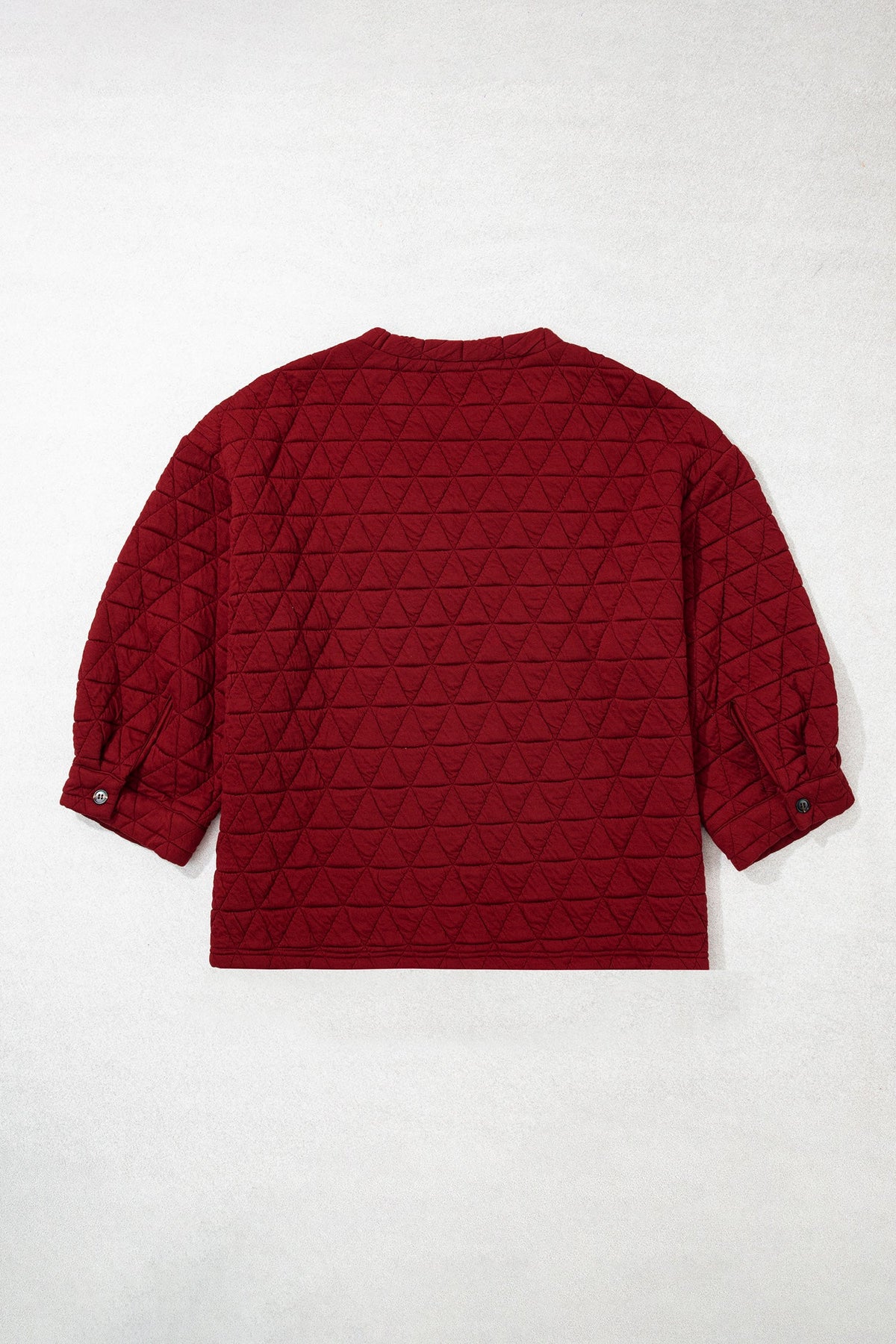 plus size racing red quilted blouse with three-quarter puff sleeves boutique top