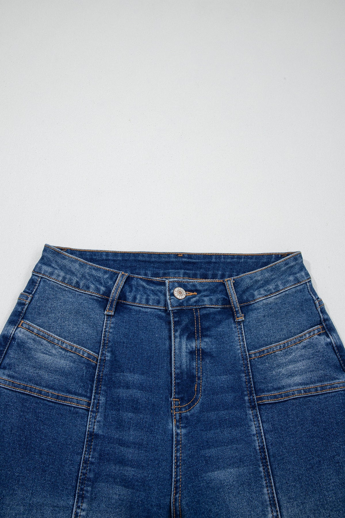 sky blue high waist jeans with seam detail and pockets boutique denim
