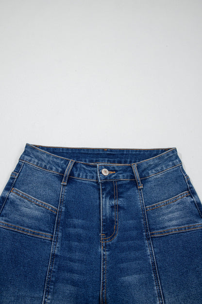 sky blue high waist jeans with seam detail and pockets boutique denim