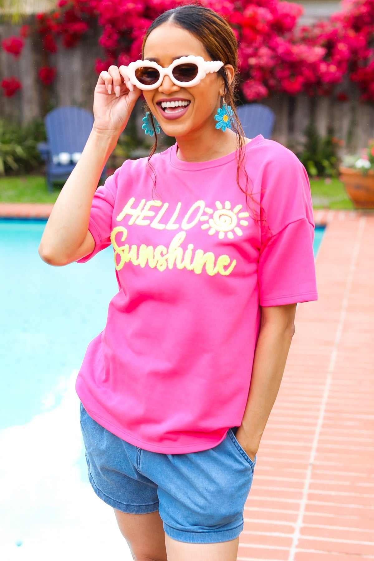 Haptics "Hello Sunshine" Embroidered French Terry Top