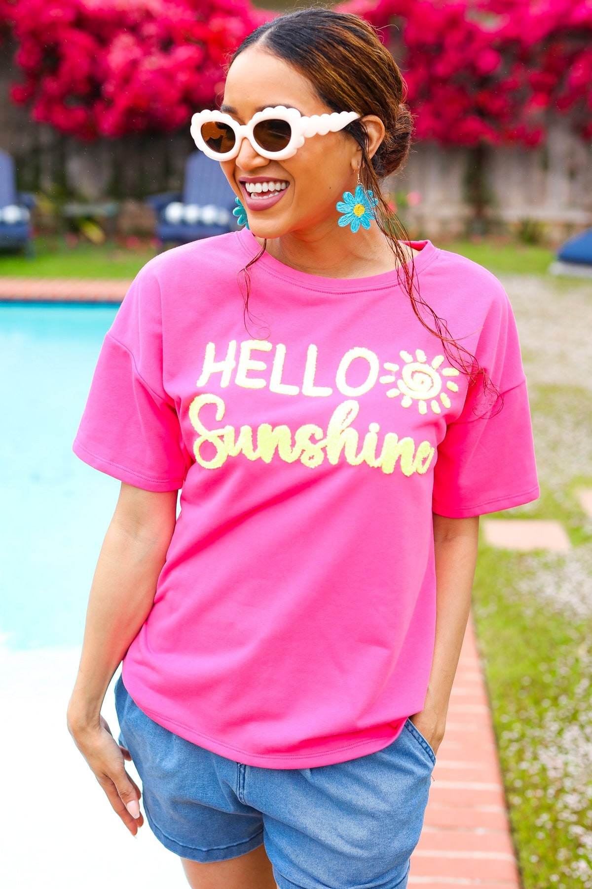 Haptics "Hello Sunshine" Embroidered French Terry Top