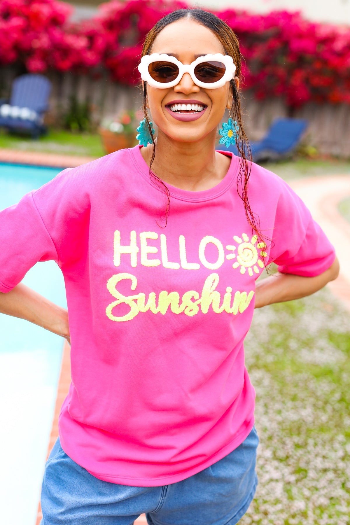 Haptics "Hello Sunshine" Embroidered French Terry Top