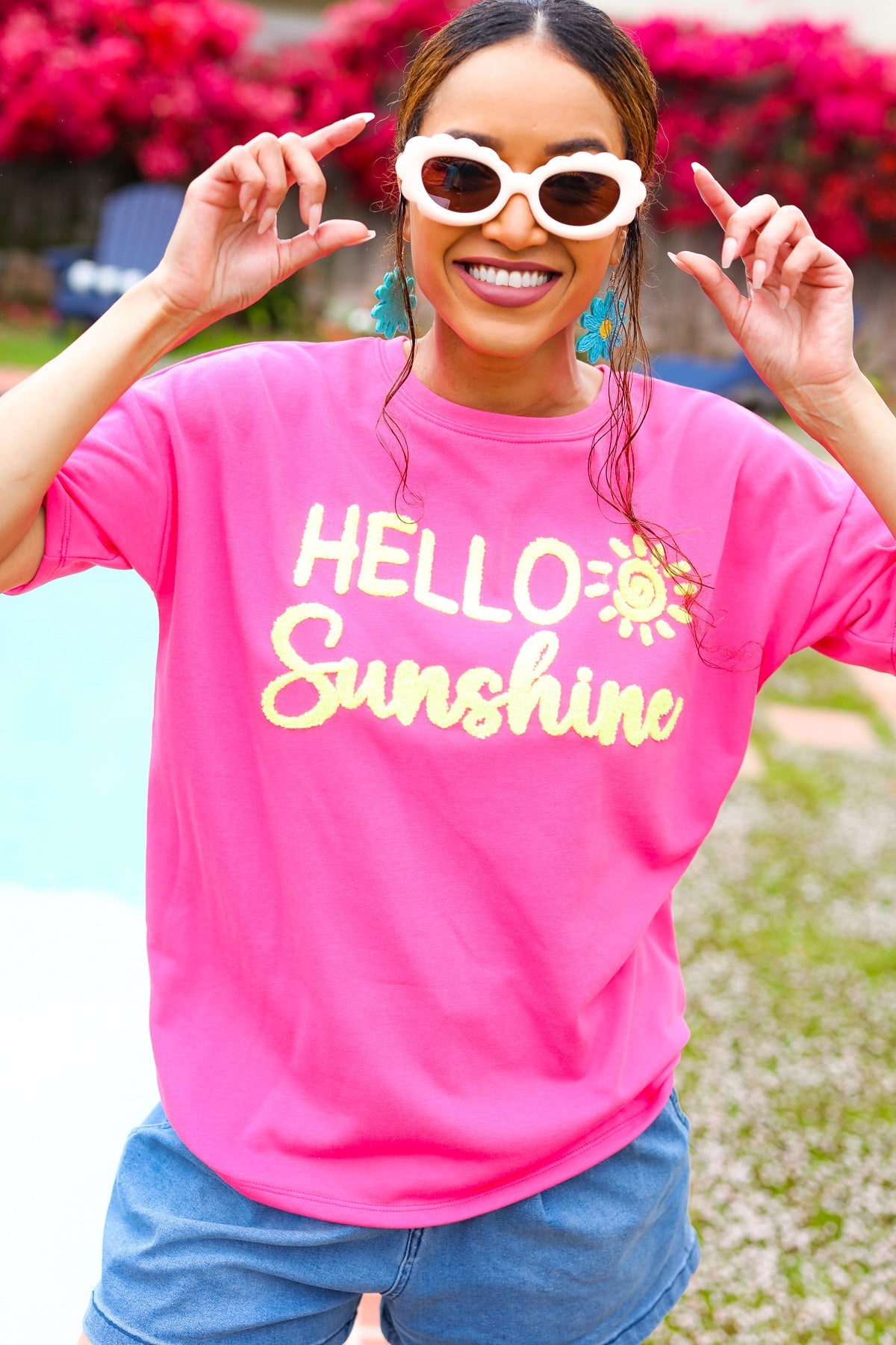 Haptics "Hello Sunshine" Embroidered French Terry Top