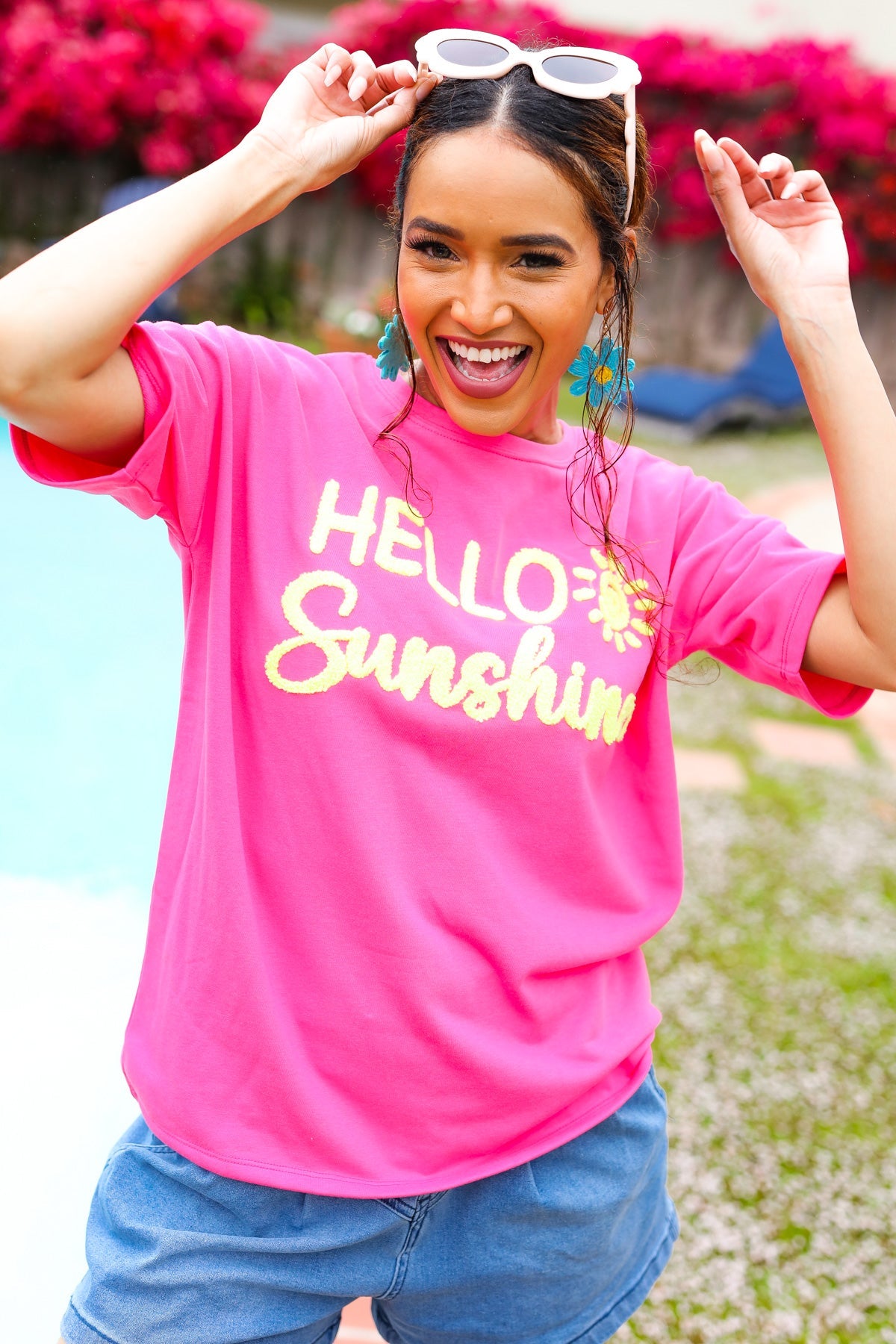 Haptics "Hello Sunshine" Embroidered French Terry Top