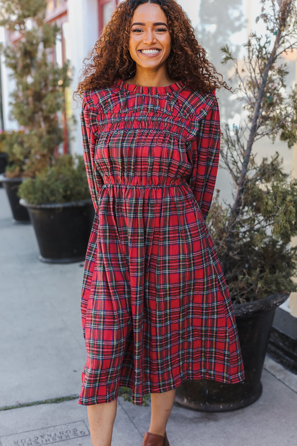 Hunter Red Plaid Check Woven Pocketed Dress