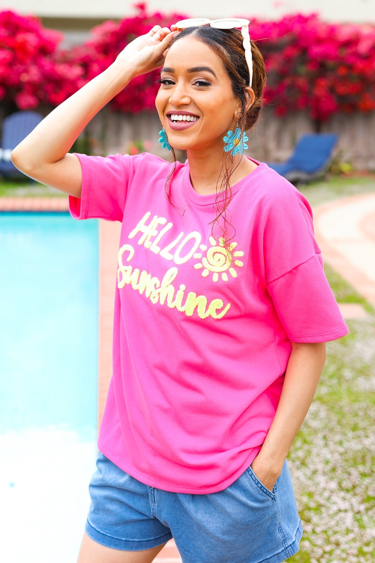 Haptics "Hello Sunshine" Embroidered French Terry Top